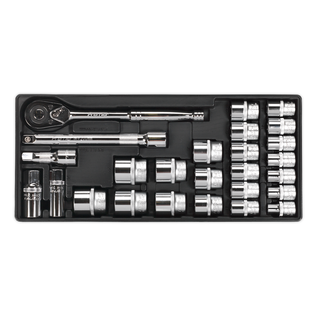 Sealey TBT21 Premier Socket Set with Tool Tray 1/2"Sq Drive 26pc