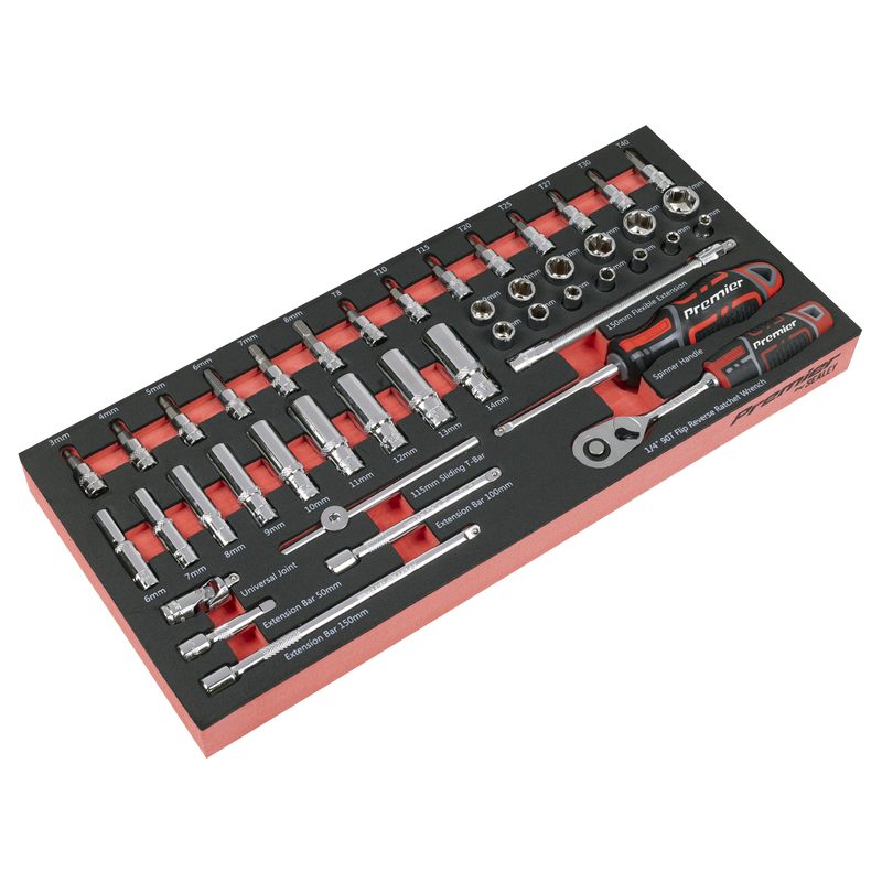 Sealey TBT40 Premier Socket Set with Tool Tray 1/4"Sq Drive 44pc