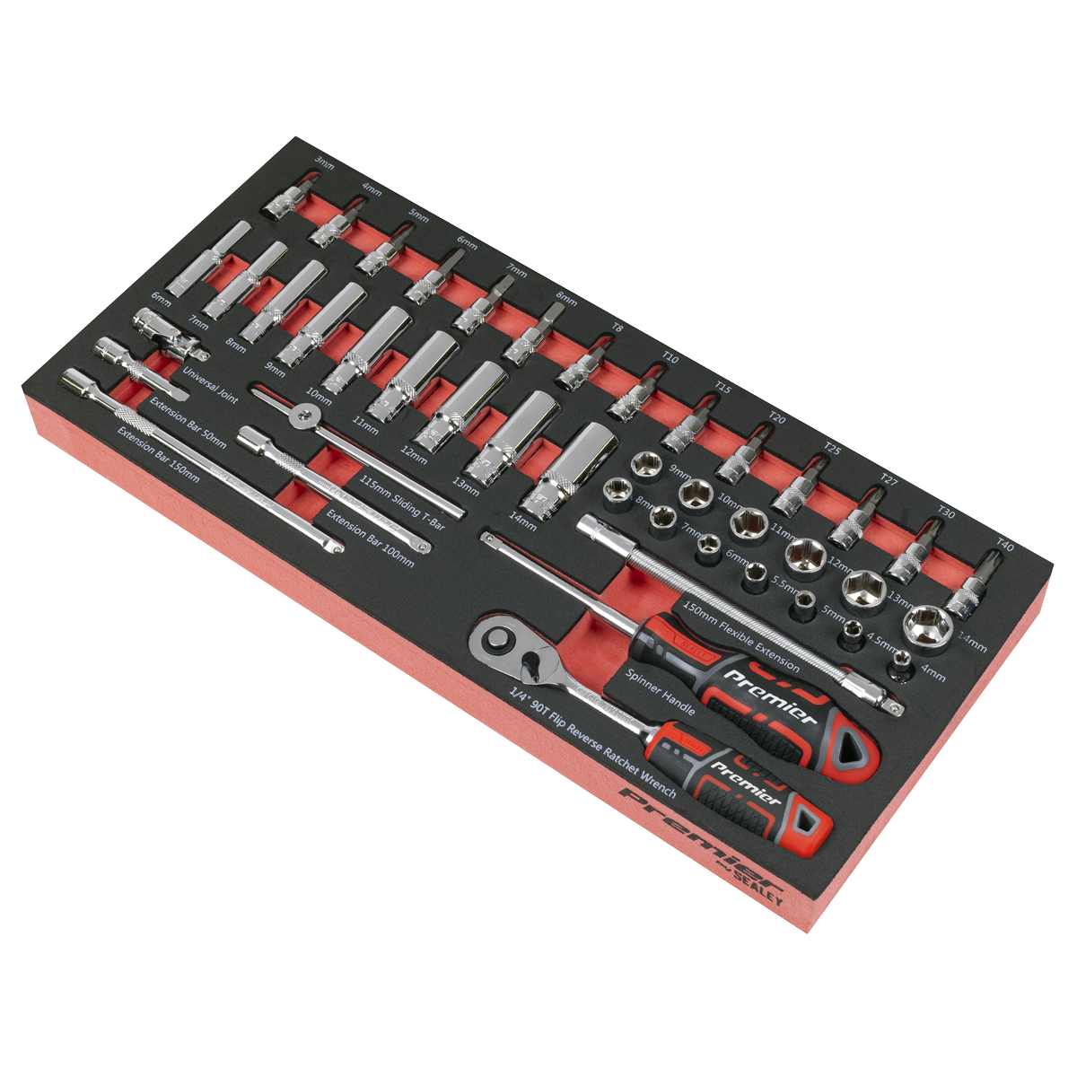 Sealey TBT40 Premier Socket Set with Tool Tray 1/4"Sq Drive 44pc - additional view 2