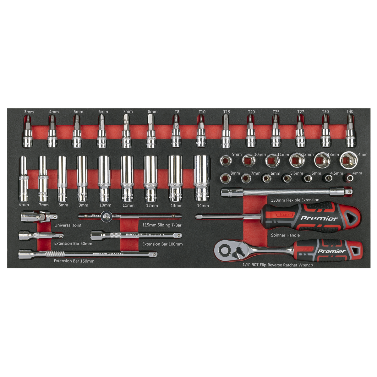 Sealey TBT40 Premier Socket Set with Tool Tray 1/4"Sq Drive 44pc - additional view 7