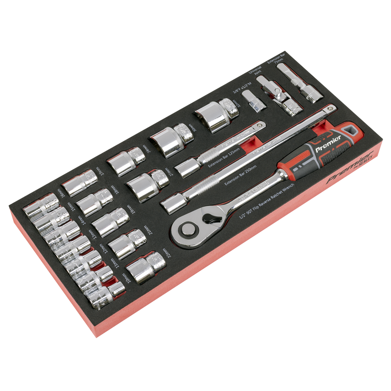 Sealey TBT42 Premier Socket Set with Tool Tray 1/2"Sq Drive 22pc