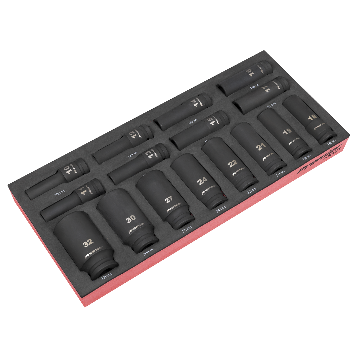 Sealey TBT47 Premier Deep Impact Socket Set with Tool Tray 1/2"Sq Drive 16pc