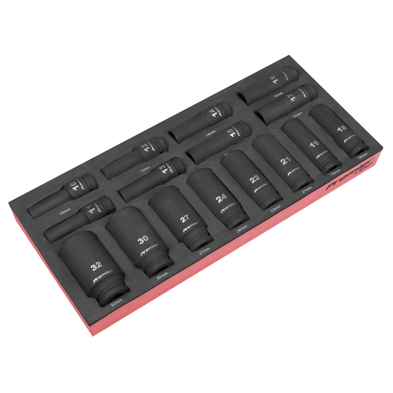 Sealey TBT47 Premier Deep Impact Socket Set with Tool Tray 1/2"Sq Drive 16pc
