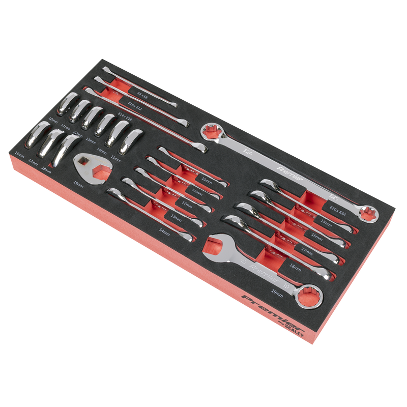 Sealey TBT50 Premier Stubby Combination, TRX-Star* & Crow's Foot Spanner Set with Tool Tray 24pc - additional view 2