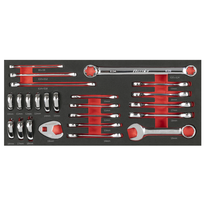 Sealey TBT50 Premier Stubby Combination, TRX-Star* & Crow's Foot Spanner Set with Tool Tray 24pc - additional view 5