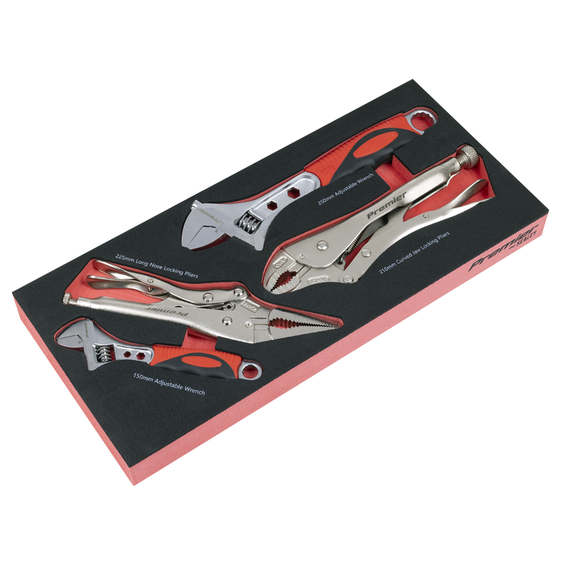 Sealey TBT59 Premier Locking Pliers & Adjustable Wrench Set with Tool Tray 4pc