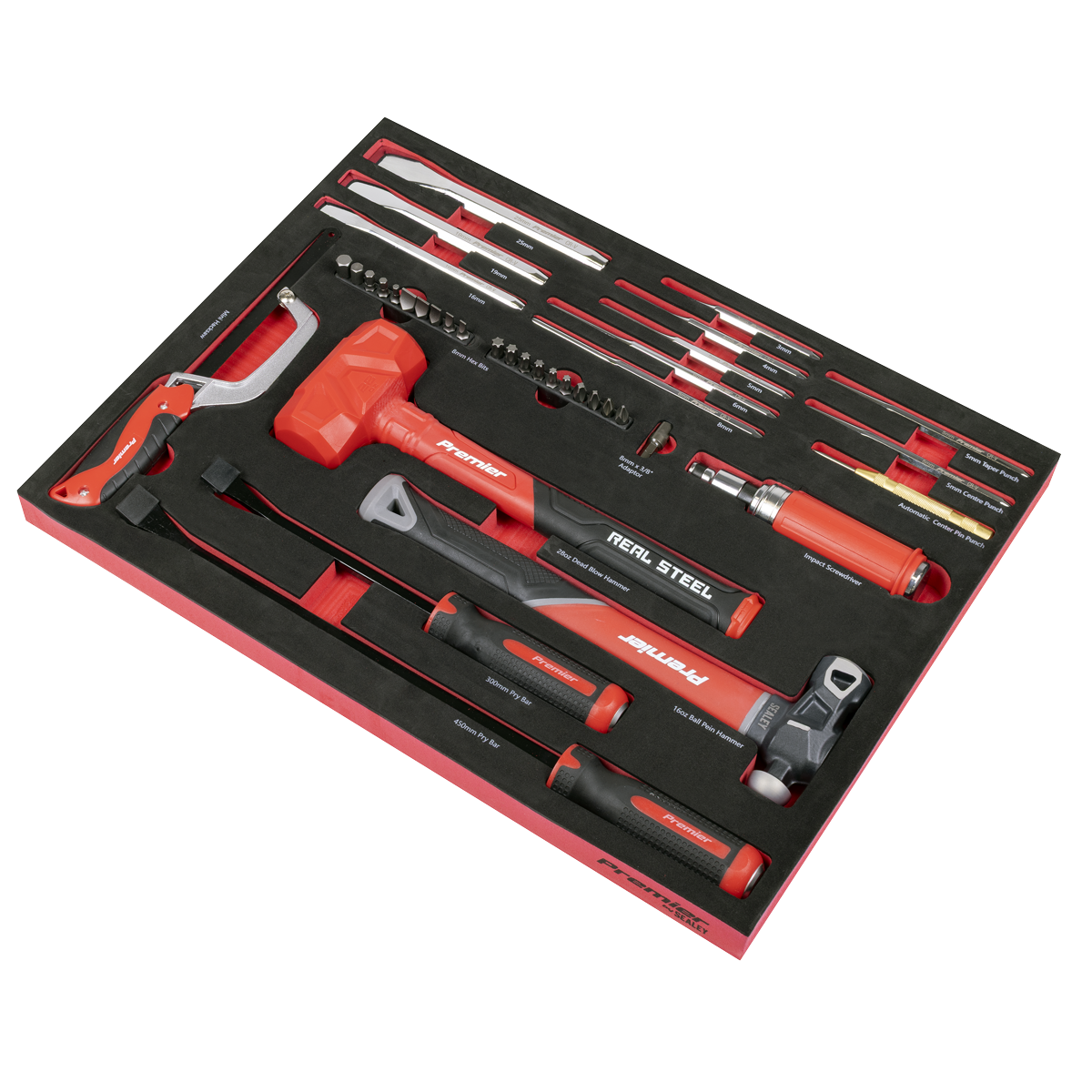 Sealey TBT66 Premier Striking, Pry Bar, Hacksaw & Impact Screwdriver Set with Tool Tray 39pc - additional view 2
