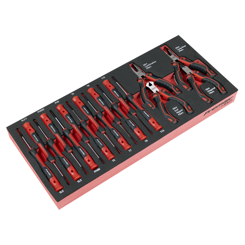 Sealey TBT67 Premier Precision Screwdriver & Mini Pliers Set with Tool Tray 17pc