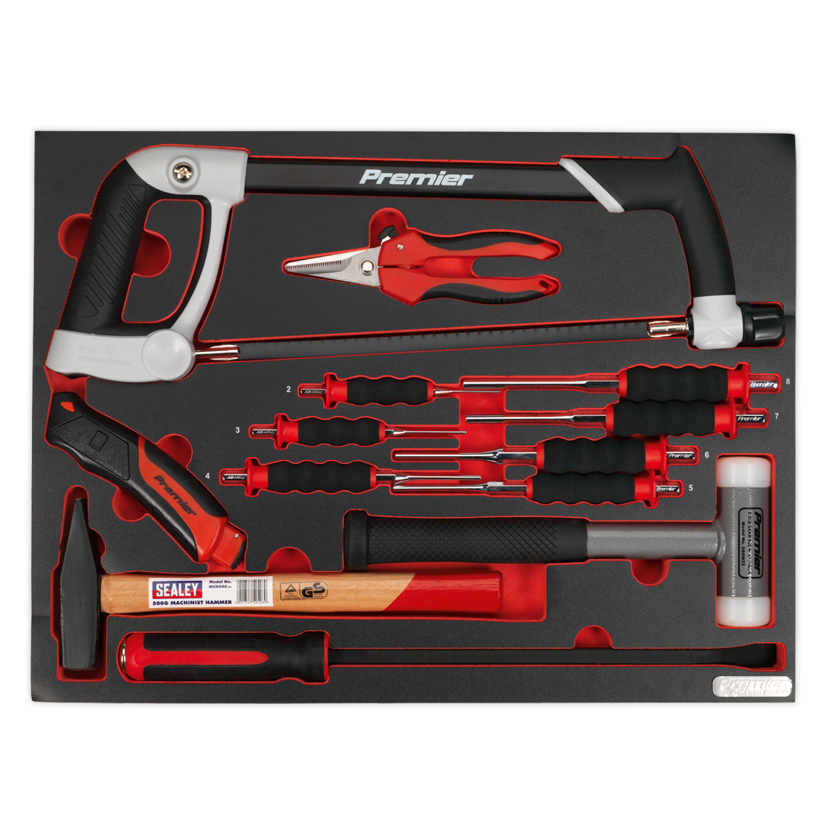 Sealey TBTP06EU Premier Platinum Hacksaw, Hammers & Punch Kit with Tool Tray 13pc - additional view 3