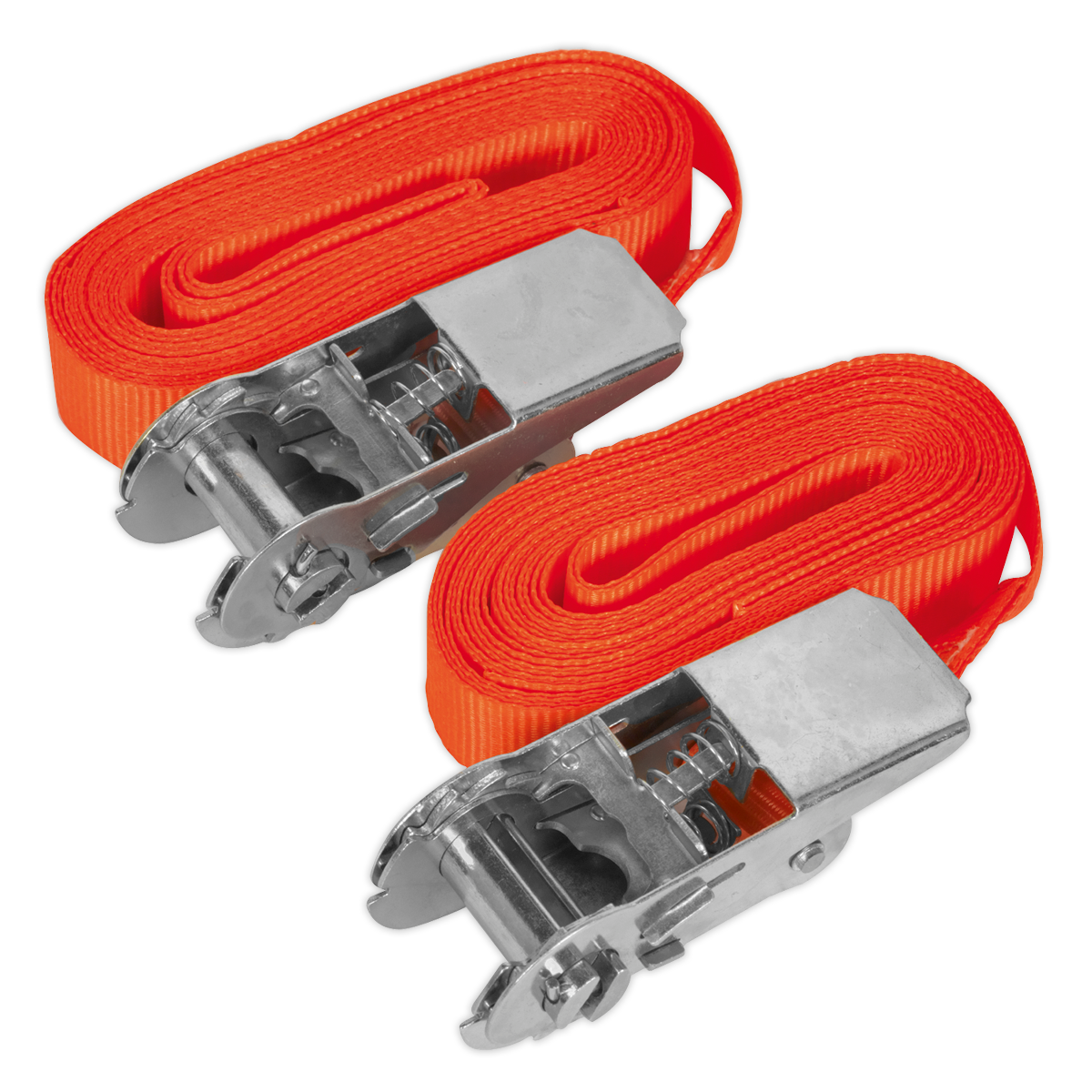 Sealey TD05045E Self-Securing Ratchet Straps 25mm x 4.5m 500kg Breaking Strength - Pair