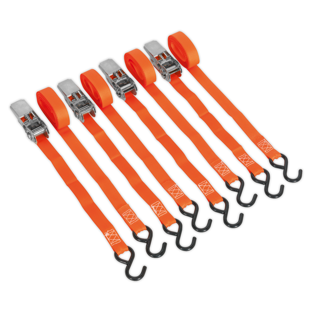 Sealey TD0540S4 Ratchet Straps Polyester Webbing with S-Hooks 25mm x 4m 500kg Breaking Strength - 2 Pairs - additional view 2