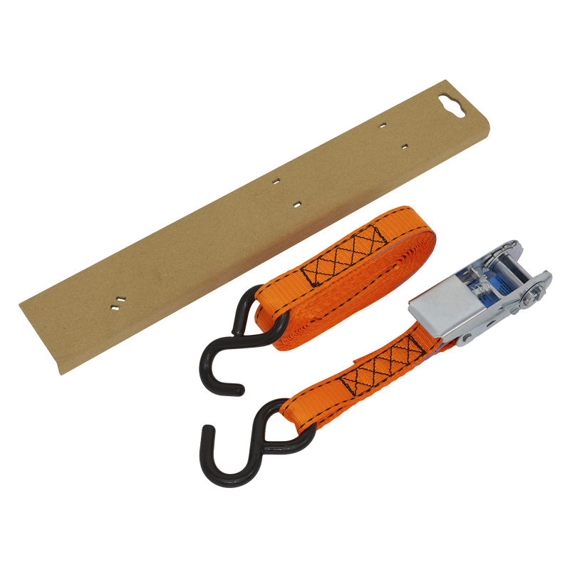 Sealey TD0635S Ratchet Strap Polyester Webbing S-Hook with Corner Protector 25mm x 5m 600kg Breaking - additional view 4