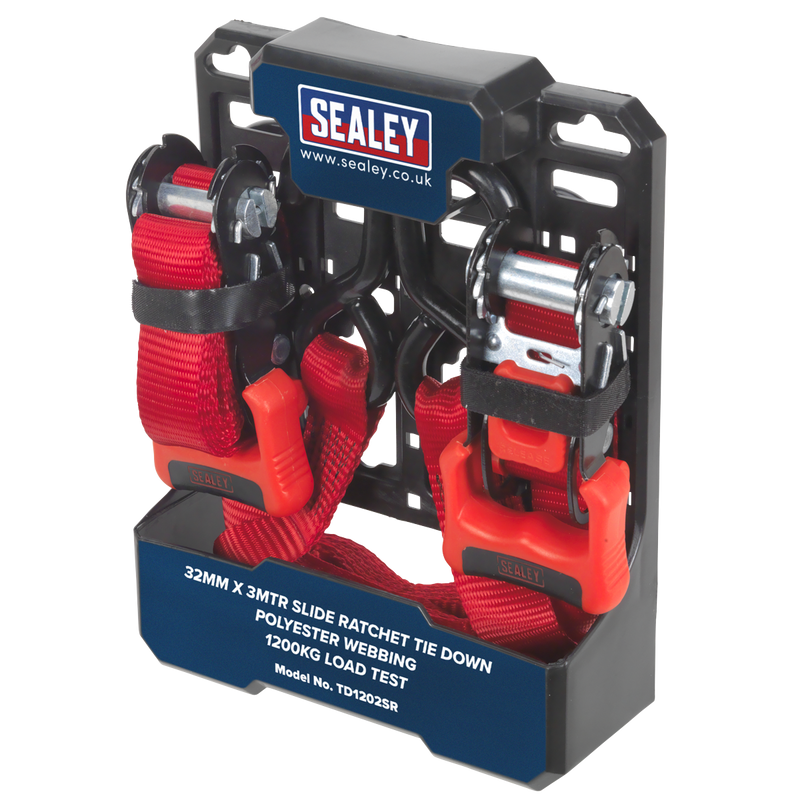 Sealey TD1202SR Slide Ratchet Strap Polyester Webbing with S-Hooks 32mm x 3m 1200kg Breaking Strength - additional view 3