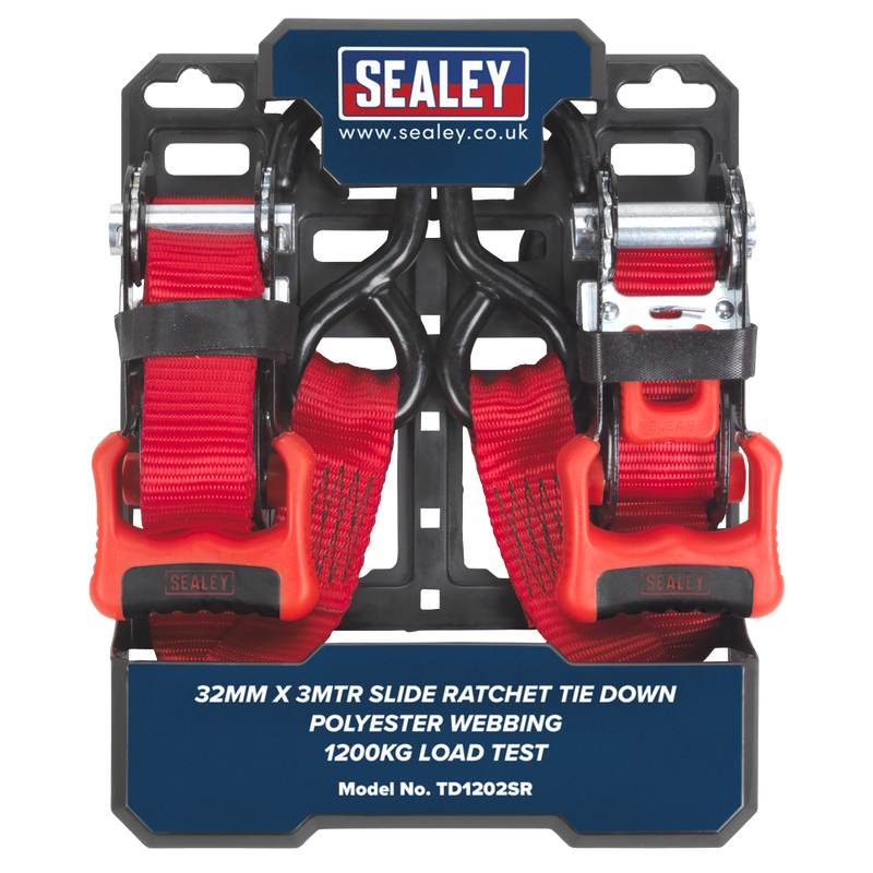 Sealey TD1202SR Slide Ratchet Strap Polyester Webbing with S-Hooks 32mm x 3m 1200kg Breaking Strength - additional view 2