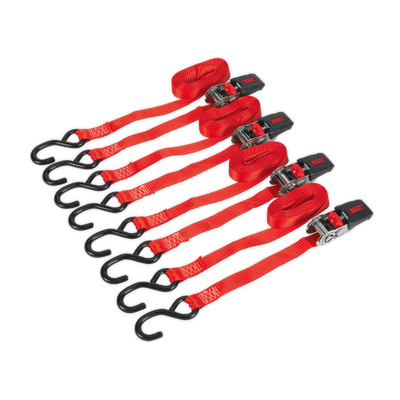 Sealey TD484SD Ratchet Strap Polyester Webbing with S-Hooks 25mm x 4m 800kg Breaking Strength - 2 Pairs