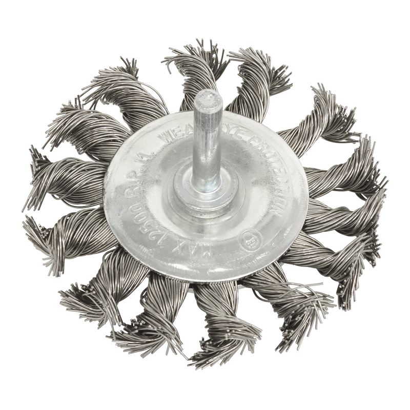 Sealey TKFBS75 75mm Twist Knot Flat Wire Wheel with 6mm Shaft