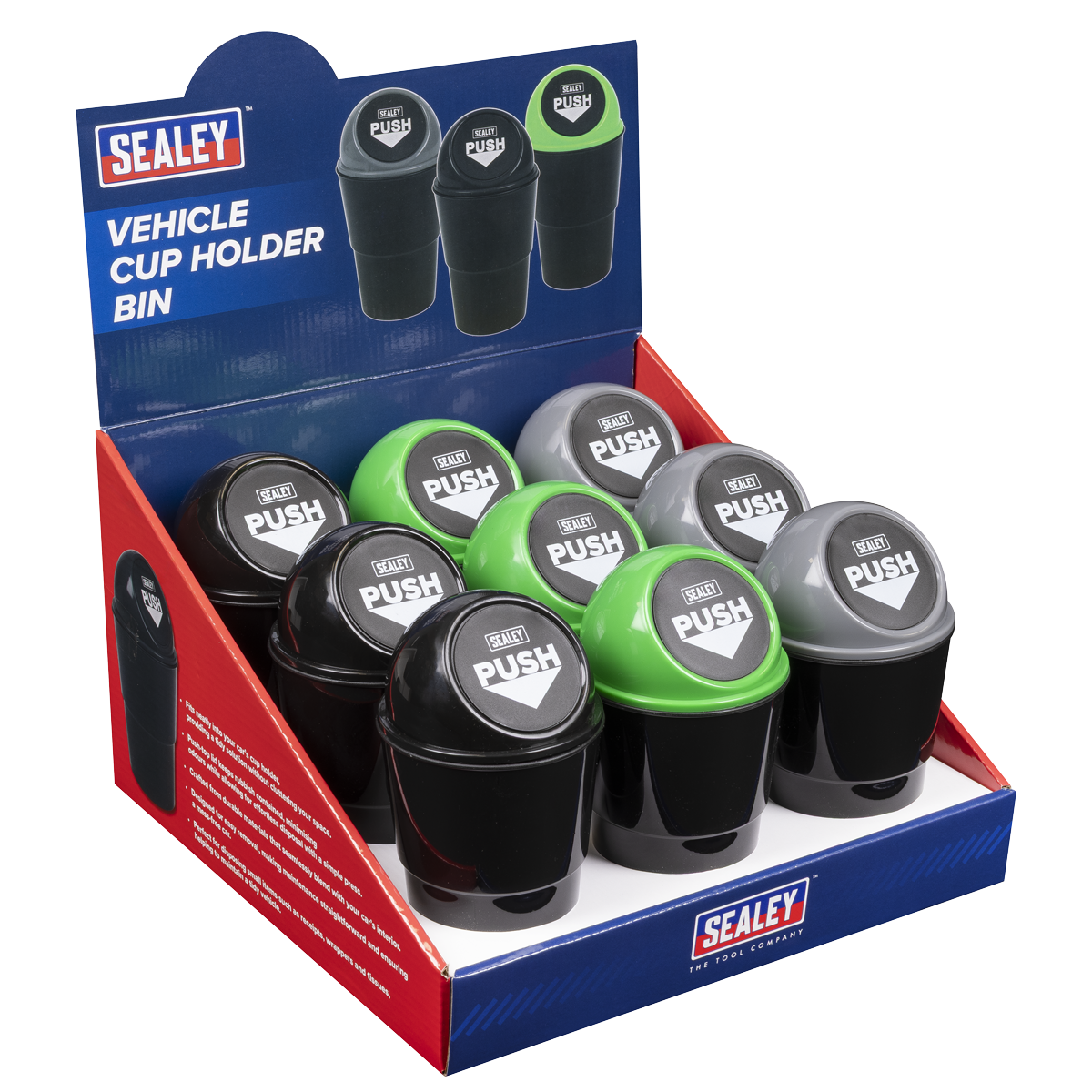 Sealey VS09 Vehicle Cup Holder Bin - Display Box of 9