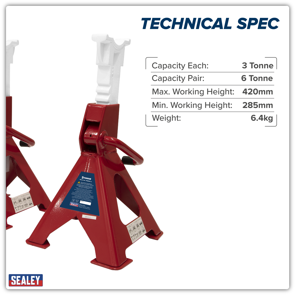 Sealey VS2003 Ratchet Type Axle Stands (Pair) 3 Tonne Capacity per Stand - additional view 5