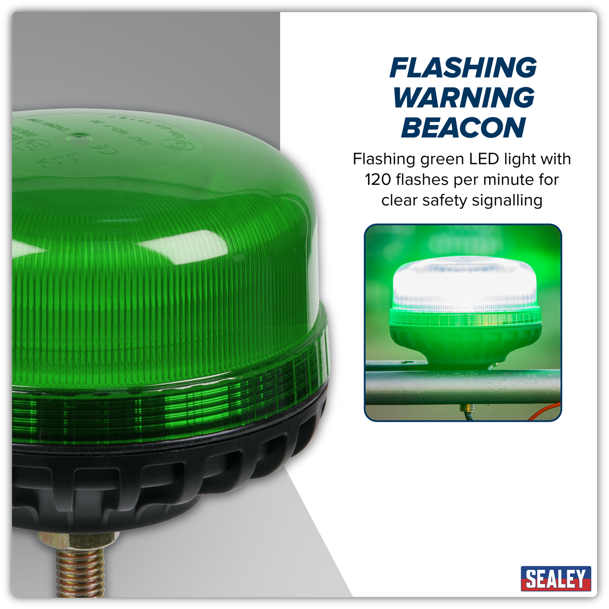 Sealey WB951LEDG Warning Beacon with 12mm Bolt Fixing 36W SMD LED 12/24V - Green - additional view 12