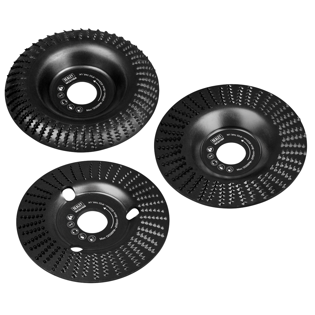 Sealey WCD1153 115mm Wood Carving Disc 22mm Bore - Pack of 3