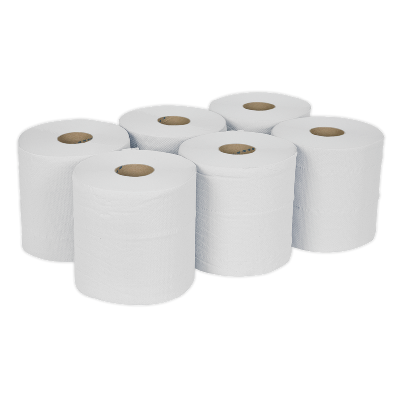 Sealey WHT150 2-Ply Embossed White Paper Roll 150m - Pack of 6