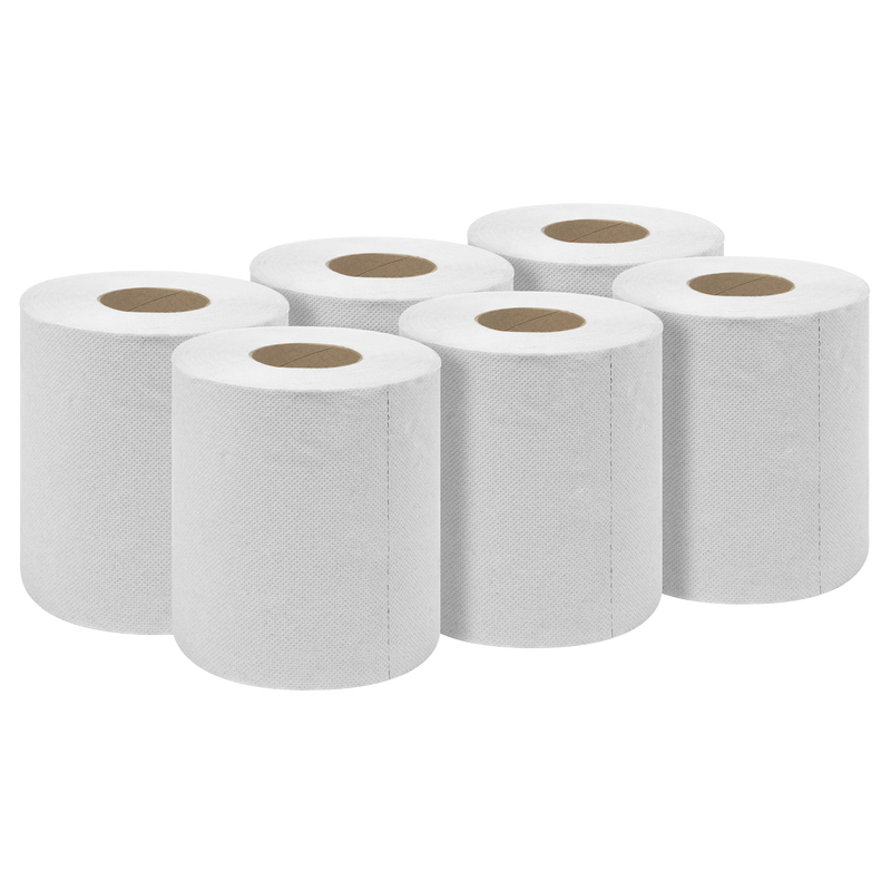 Sealey WHT60 2-Ply Embossed White Paper Roll 60m - Pack of 6
