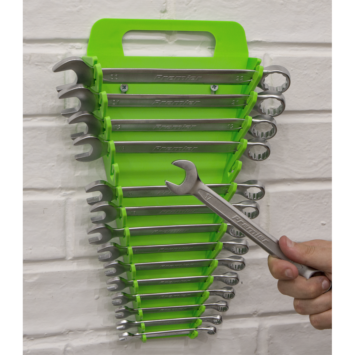 Sealey WR08HV Premier Spanner Rack Capacity 15 Spanners - Hi-Vis Green - additional view 3