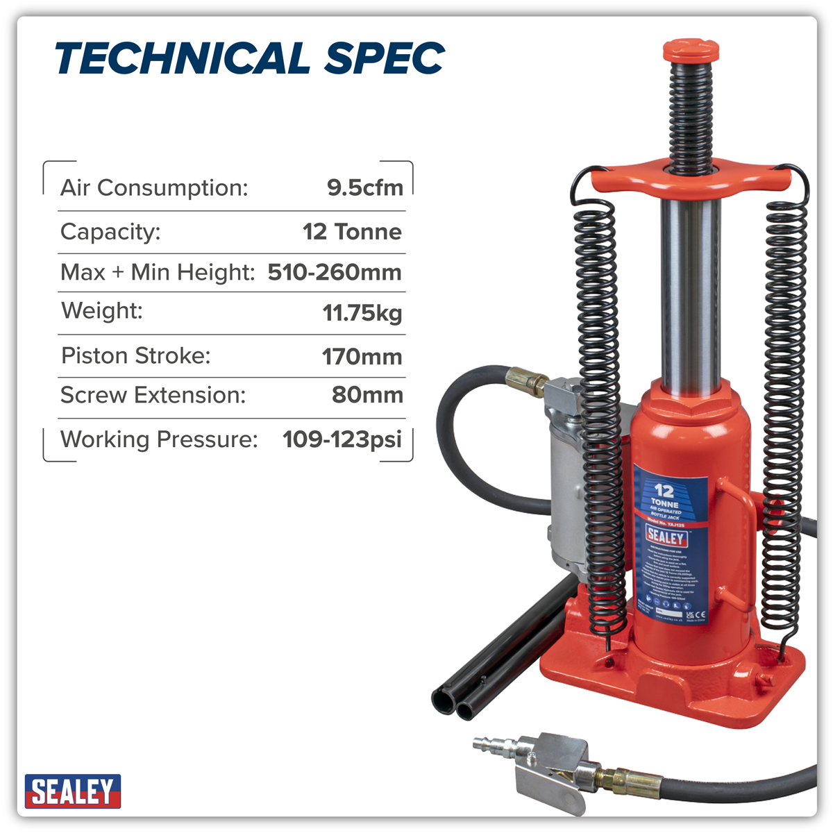 Sealey YAJ12S Air Operated Hydraulic Bottle Jack 12 Tonne - additional view 4