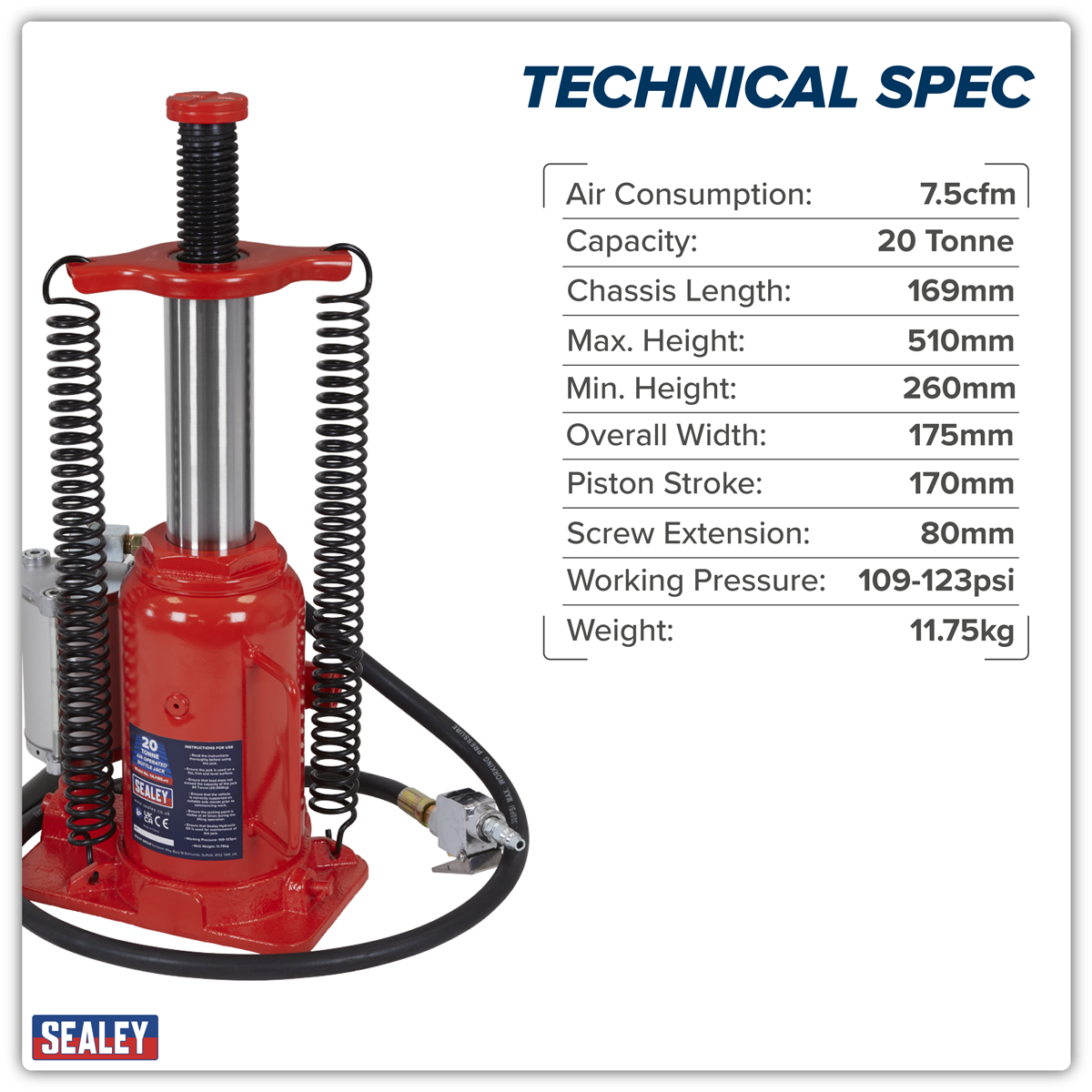 Sealey YAJ18S Air Operated Bottle Jack 20 Tonne - additional view 2