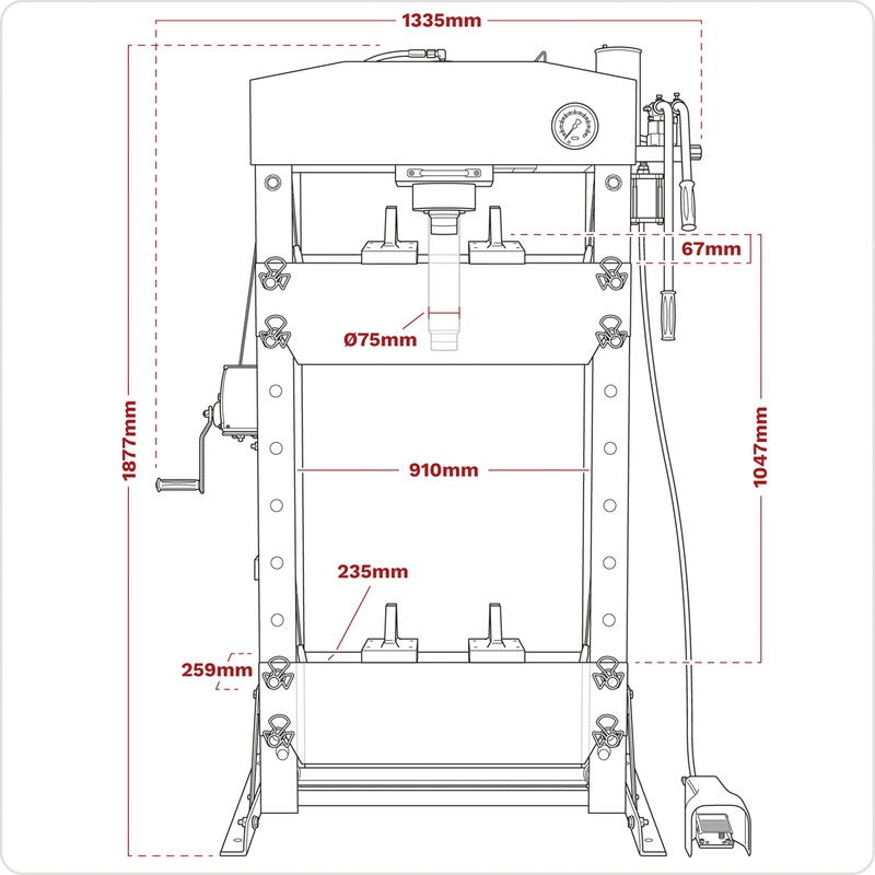Sealey YK509FAH Premier Air/Hydraulic Floor Type Press with Foot Pedal 50 Tonne - additional view 7
