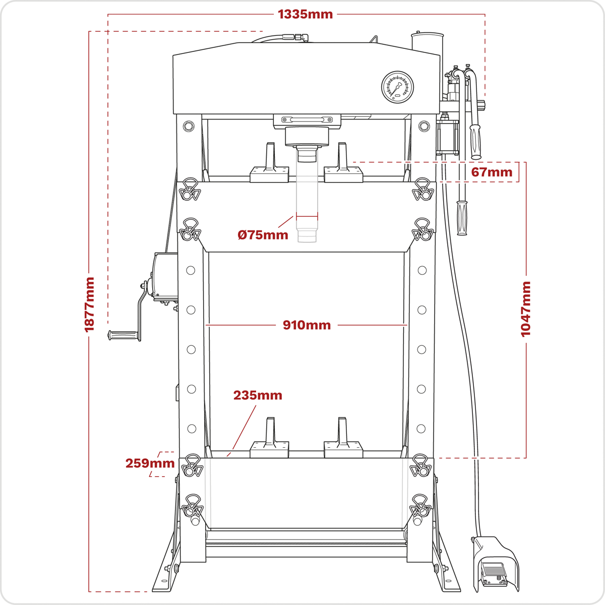 Sealey YK509FAH Premier Air/Hydraulic Floor Type Press with Foot Pedal 50 Tonne - additional view 7