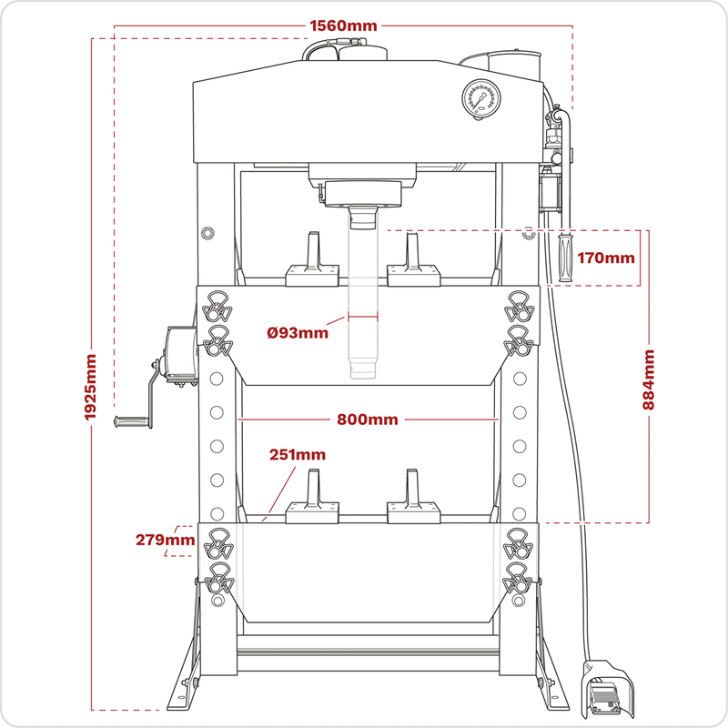 Sealey YK759FAH Premier Heavy-Duty Air/Hydraulic Floor Type Press with Foot Pedal 75 Tonne - additional view 5