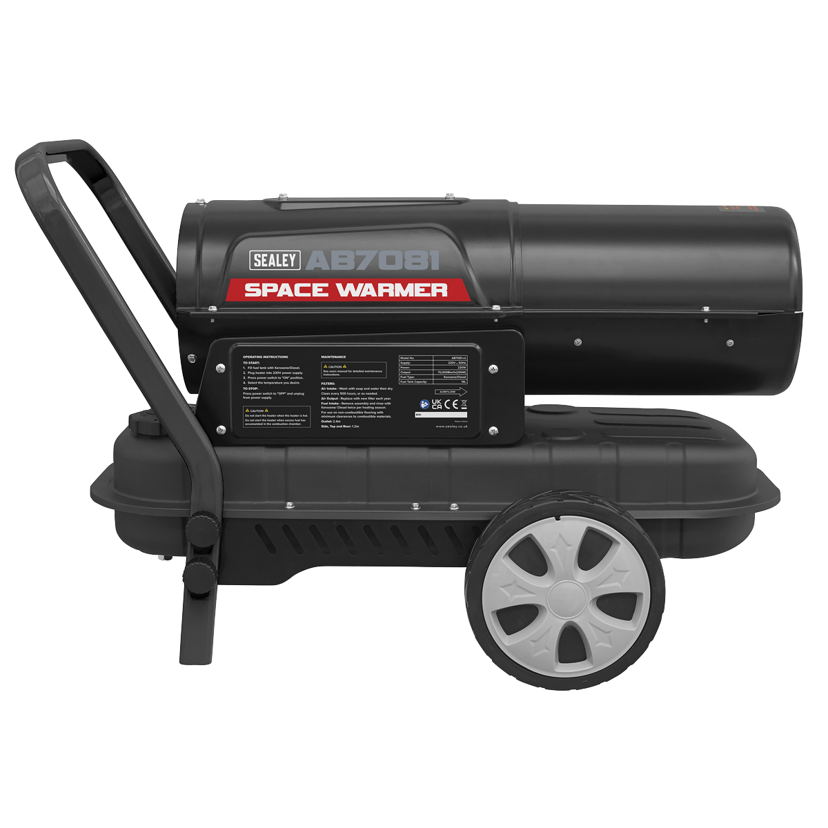 Sealey AB7081 Space Warmer® Paraffin/Kerosene/Diesel Heater 70,000Btu/hr with Wheels