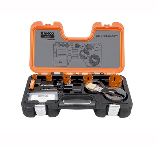 Bahco Professional Holesaw Set 3834 16/51 Sizes: 16 - 51mm - 3834 Set 65 16 - 51mm Varipitch - BAHHSSET1651 - Bahco - Trade Counter Direct