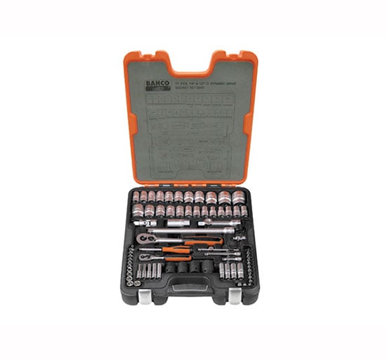 Bahco S800 Socket Set 77 Piece 1/4 & 1/2in Drive - 77 Piece Set - BAHS800 - Bahco - Trade Counter Direct