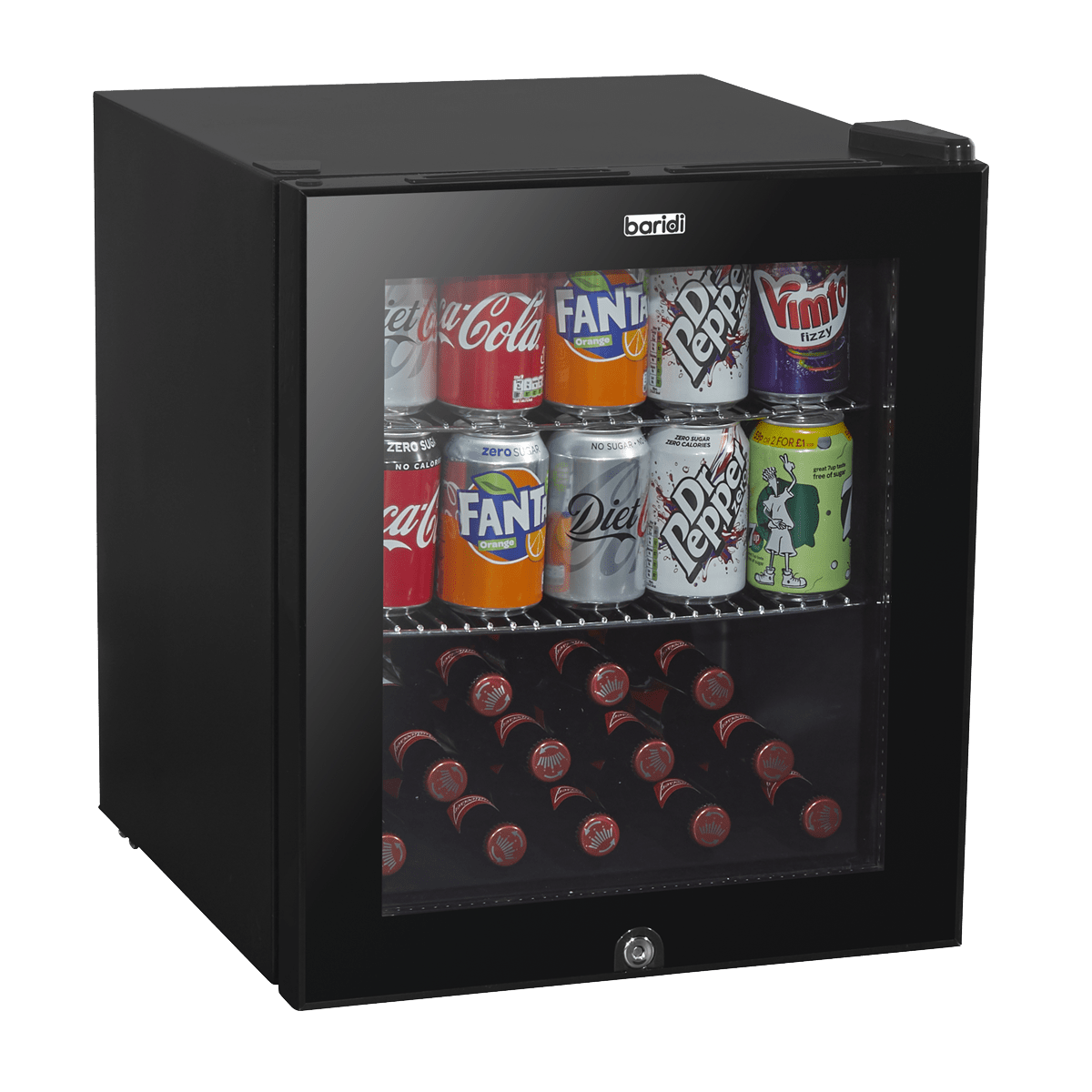 Baridi 50L Table Top Beer & Drinks Mini Fridge 3 - 10°C, Light, Black & Glass - DH12 - DH12 - Sealey Tools UK - Trade Counter Direct