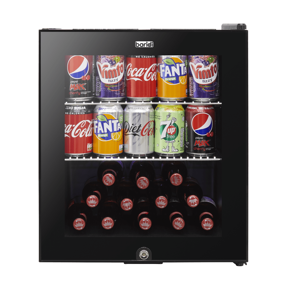 Baridi 50L Table Top Beer & Drinks Mini Fridge 3 - 10°C, Light, Black & Glass - DH12 - DH12 - Sealey Tools UK - Trade Counter Direct