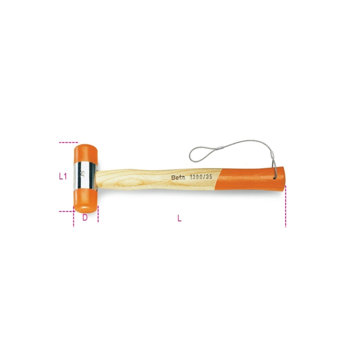 Beta H - Safe Soft Face Hammer 35 Mm With Wooden Shaft And H - Safe Tethered System - 1390HS - 1390HS 35 - WEB-013904035 - Beta H - SAFE - Trade Counter Direct
