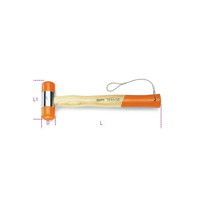 Beta H - Safe Soft Face Hammer 35 Mm With Wooden Shaft And H - Safe Tethered System - 1390HS - 1390HS 35 - WEB-013904035 - Beta H - SAFE - Trade Counter Direct