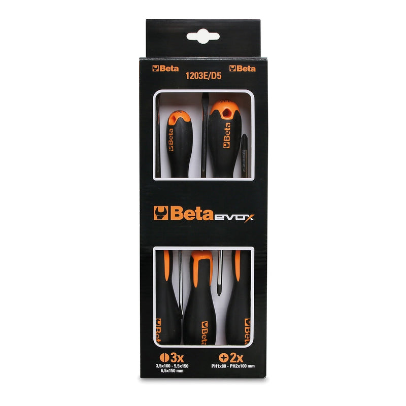 Betaevox 5 - Piece Evox Screwdriver Set Slotted And Pozidriv - 1203E/D - 1203E/D5PZ - WEB-012031003 - BetaEVOX - Trade Counter Direct