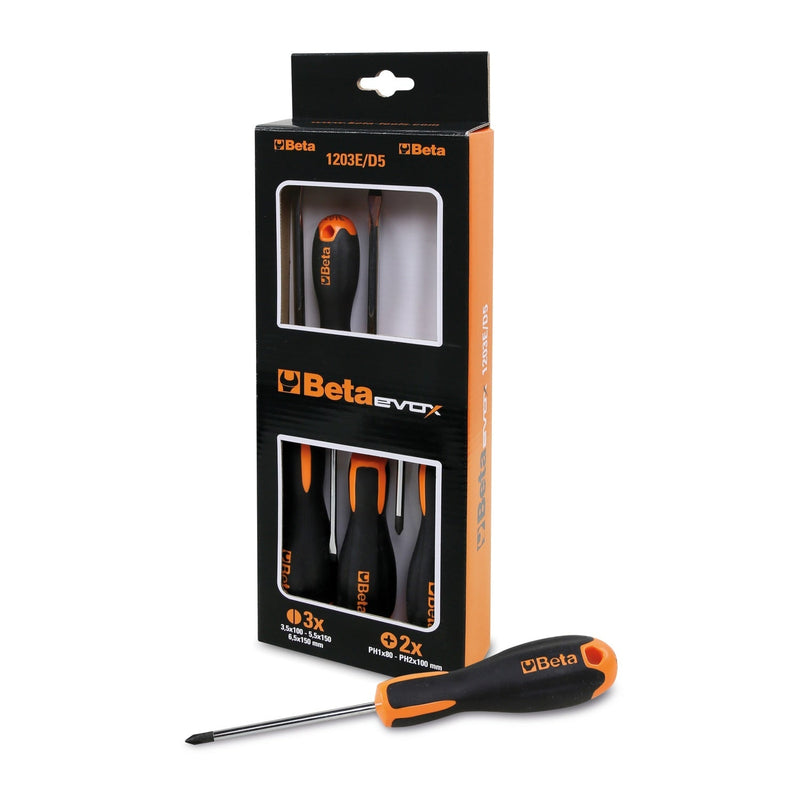 Betaevox 5 - Piece Evox Screwdriver Set With Slotted And Phillips Screwdrivers - 1203E/D - 1203E/D5 - WEB-012031001 - BetaEVOX - Trade Counter Direct