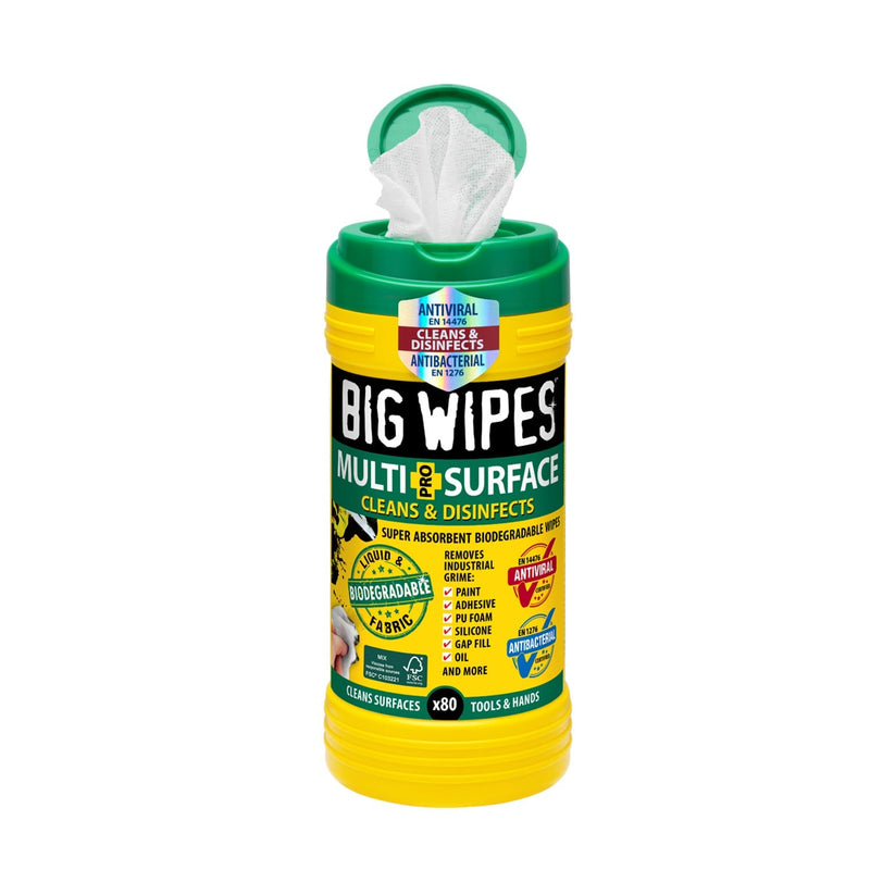 Big Wipes 80's PRO+ MULTI SURFACE - BIODEGRDABLE FSC FABRIC - ANTIVIRAL - GREEN TOP - WIPE TUBS - BGW2440 - Big Wipes - Trade Counter Direct