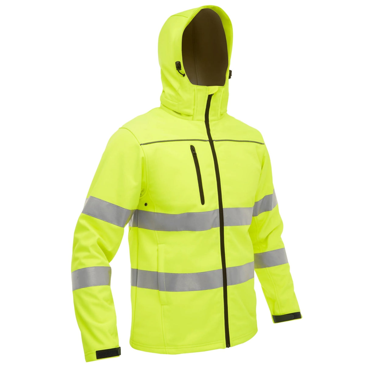 Bisley Taped Hi - Vis softshell Jacket With Hood - UKJ6069T_BBLYS - Bisley Workwear UK - Trade Counter Direct