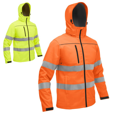 Bisley Taped Hi - Vis softshell Jacket With Hood - UKJ6069T_BBLYS - Bisley Workwear UK - Trade Counter Direct
