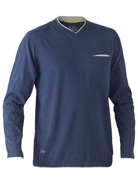 Bisley Workwear Flex & Move Shirt Cotton V - Neck Tee Long Sleeve - Blue Marle - UKK6933_BPCTS - Bisley Workwear UK - Trade Counter Direct