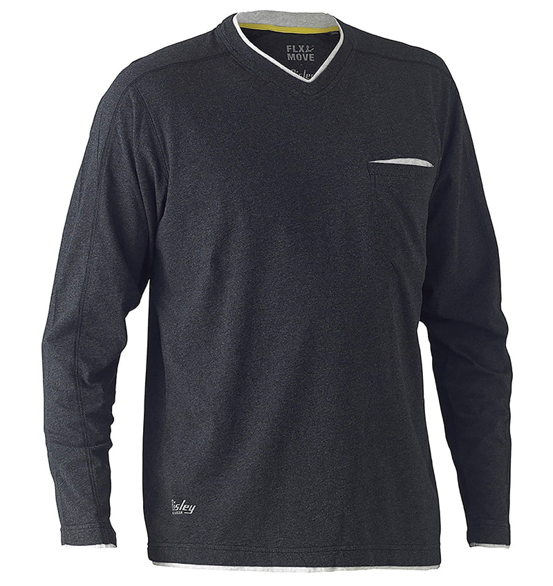 Bisley Workwear Flex & Move Shirt Cotton V - Neck Tee Long Sleeve - Charcoal Marle - UKK6933_BCCGS - Bisley Workwear UK - Trade Counter Direct