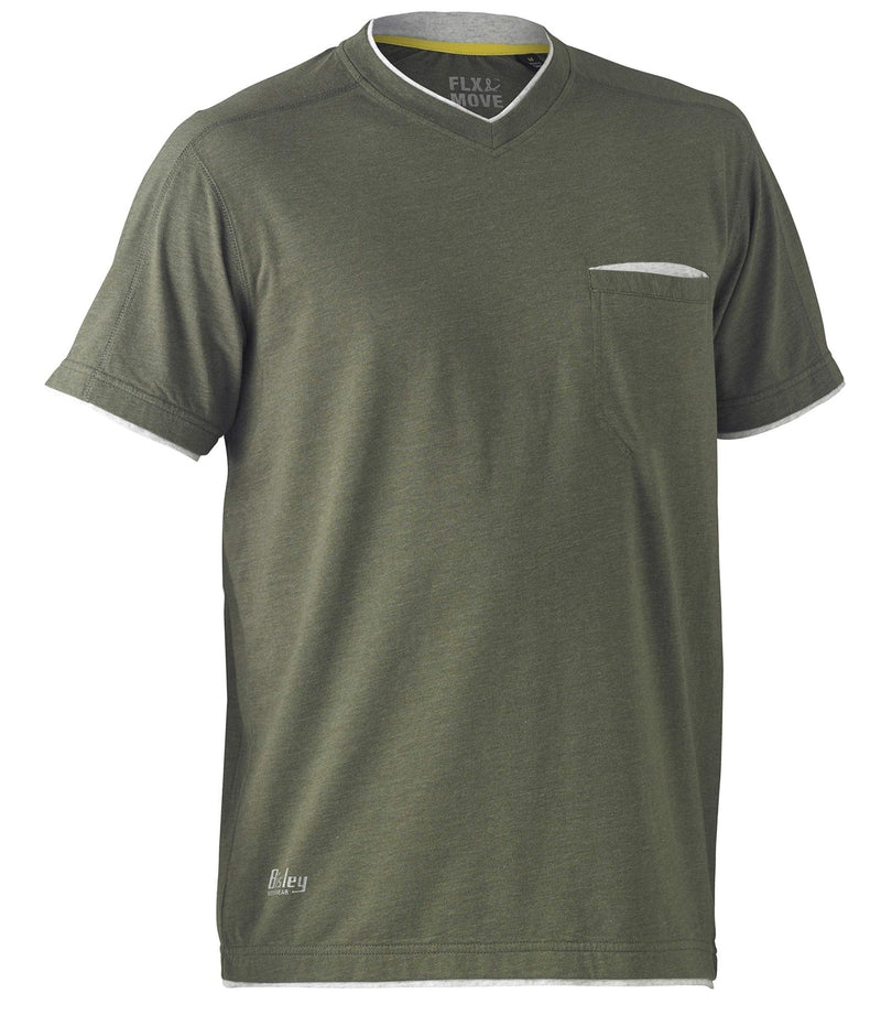 Bisley Workwear Flex & Move Shirt Cotton V - Neck Tee Short Sleeve - Green Marle - UKK1933_BTHYS - Bisley Workwear UK - Trade Counter Direct