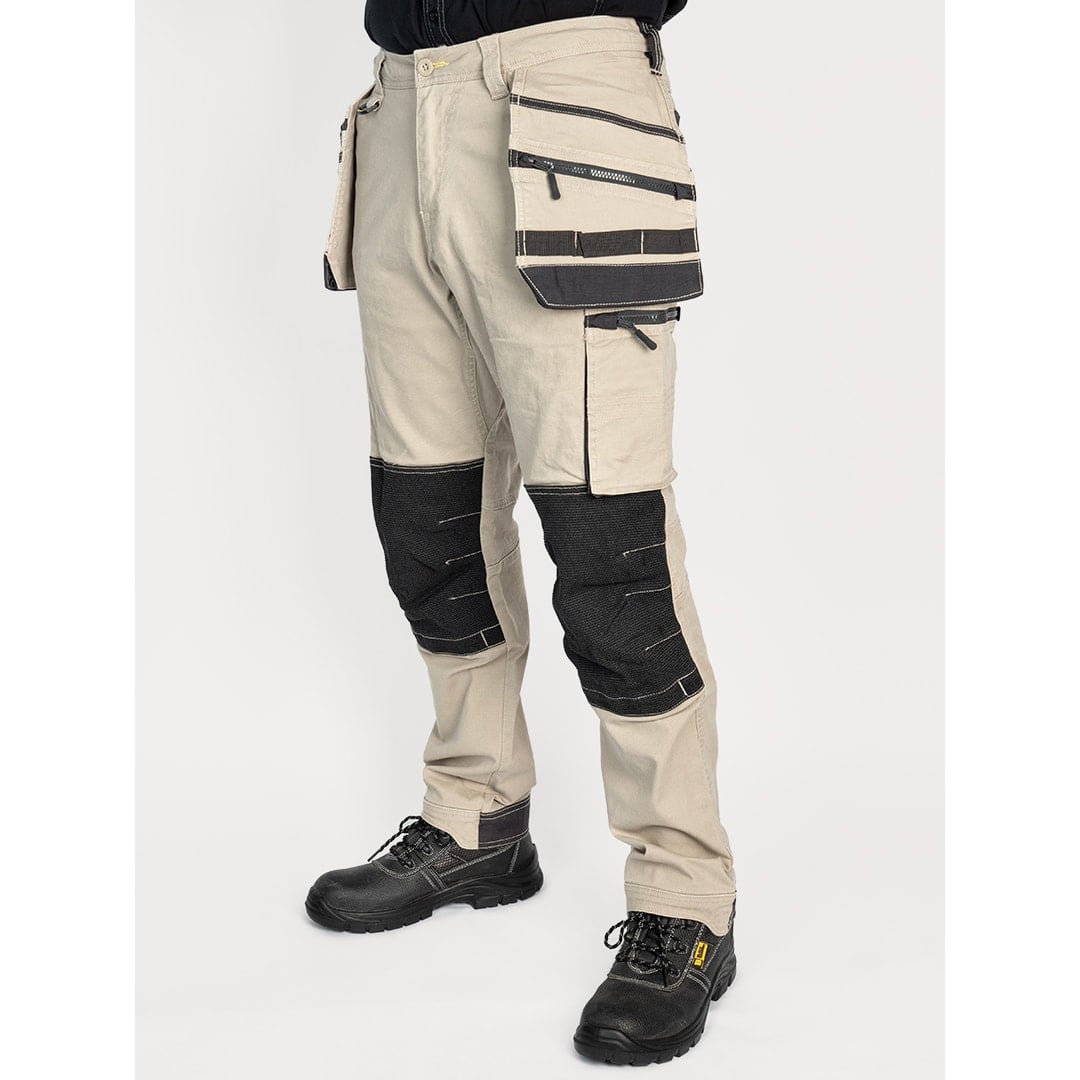 Bisley Workwear Flex & Move Stretch Utility Cargo Trousers with Tools Holster Pockets - Stone - UKPC6336_BSTNS34 - 5439 - Trade Counter Direct