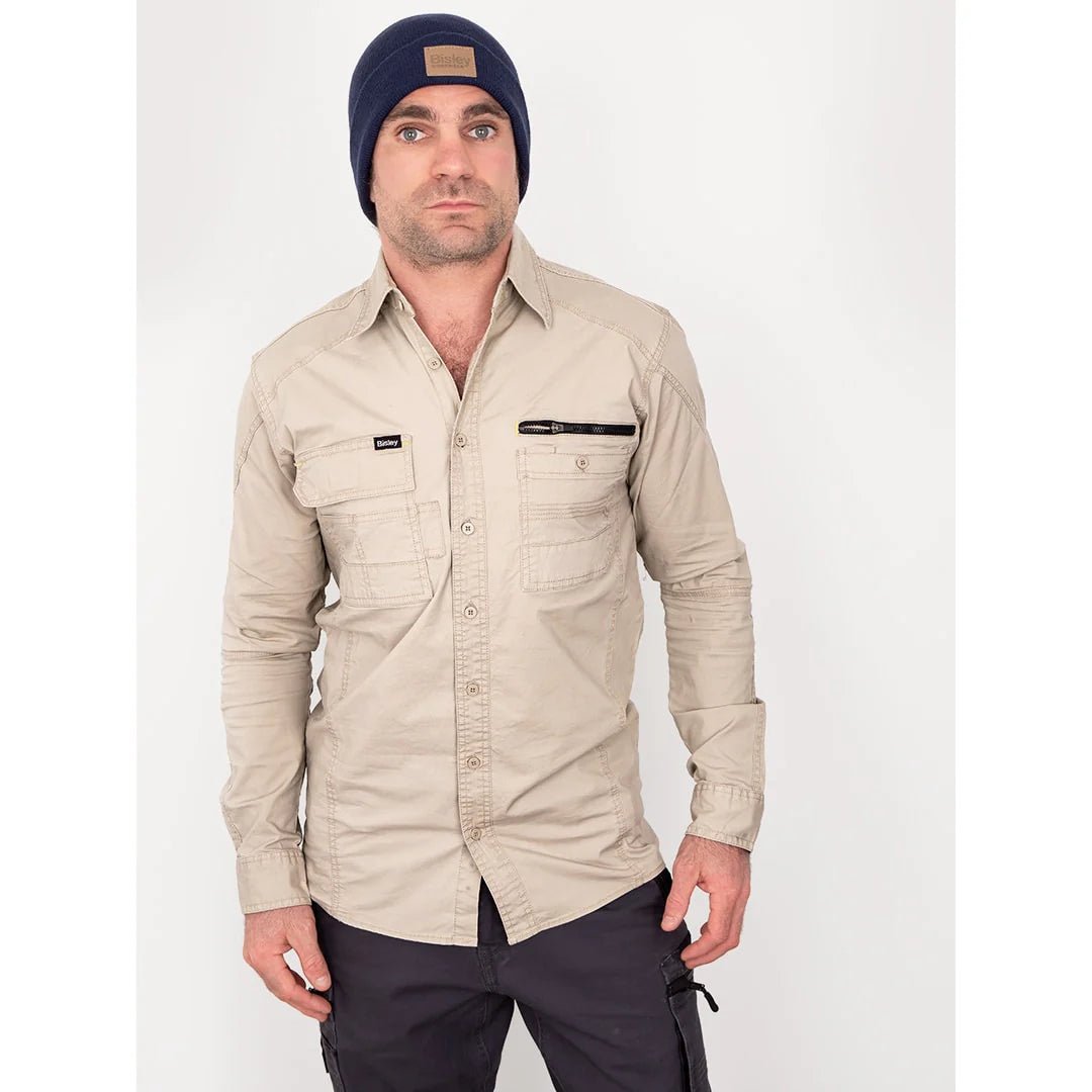 Bisley Workwear Flex & Move Utility Shirt Long Sleeve - Stone - UKS6144_BSTNS - Bisley Workwear UK - Trade Counter Direct