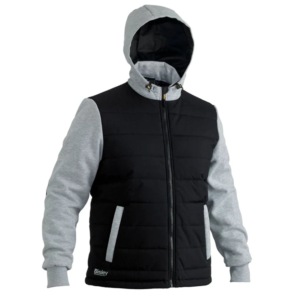 Bisley Workwear F&M Long Sleeve Hooded Puffer Fleece Jacket - Black Contrast - UKJ6944_BBLKS - Bisley Workwear UK - Trade Counter Direct